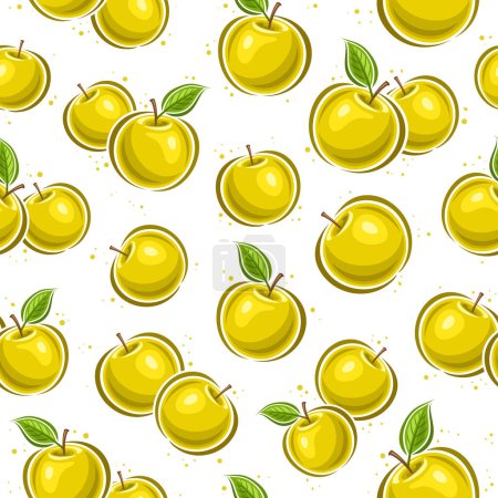 Ilustración de Patrón inconsútil de manzana amarilla vectorial, repitiendo el fondo con manzanas voladoras de dibujos animados para papel de envolver, pancarta cuadrada con un contorno plano de frutas de manzana amarillas sobre fondo blanco para el interior del hogar - Imagen libre de derechos