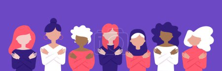 Téléchargez les illustrations : Women of different ethnicities, nationalities and cultures together. EmbraceEquity - en licence libre de droit
