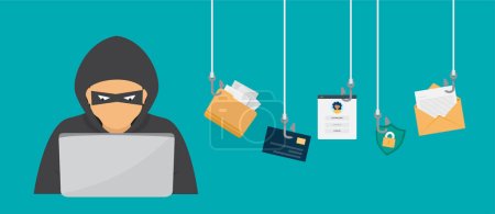 Téléchargez les illustrations : Phishing scam concept. Fraud protection, password steal, data phishing - en licence libre de droit