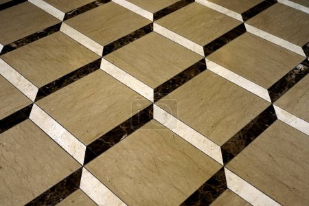Photo for Background material showing a close-up of a three-dimensional floor designed with three types of tiles - Royalty Free Image