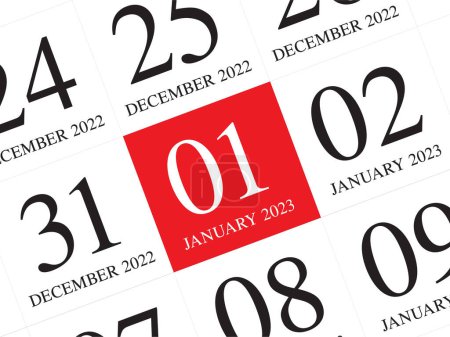Illustration for Close up of first day of the year 2023 on diary calendar, simple and clean design vector. - Royalty Free Image