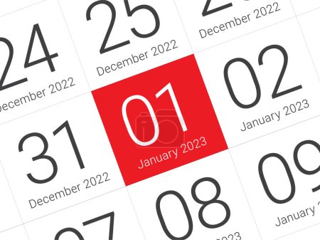 Illustration for Close up of first day of the year 2023 on diary calendar, simple and clean design vector. - Royalty Free Image