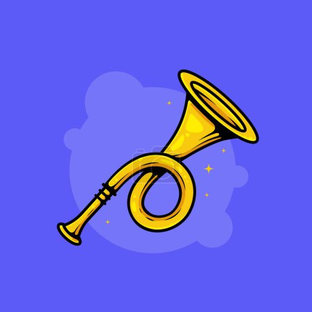 Illustration for Gold ceremony trumpet. Fanfare musical instrument. Vector cartoon illustration. - Royalty Free Image
