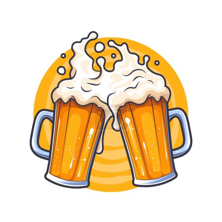 Illustration for Clinking beer pints emblem design with foam splash. - Royalty Free Image