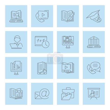 Photo for Online education thin line icons. E-learning icon set. Editable stroke - Royalty Free Image