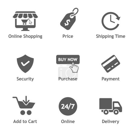 Foto de Online shopping icons. Shopping vector icon set. E-commerce black icons - Imagen libre de derechos