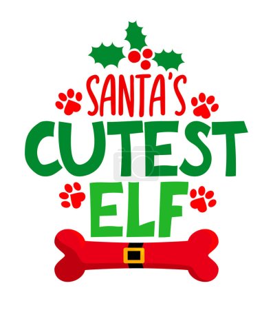 Illustration for Santa's cutest elf - phrase for Christmas clothes or ugly sweaters. Hand drawn lettering for Xmas greetings cards, invitations. Good for t-shirt, mug, gift, prints. Santa's Little Helper. - Royalty Free Image