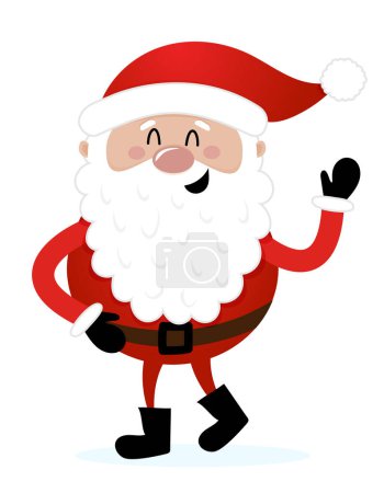 Illustration for Standing Santa waving - illustration in cartoon style. Merry Christmas and happy new year. Funny characters in Santa's workshop. - Royalty Free Image