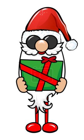 Illustration for Adorable Christmas gnome in Santa dress - gnome with gift. Nordic magic dwarf. Cute holidays Elf with hat. Vector illustration for Winter holidays and happy new year. - Royalty Free Image