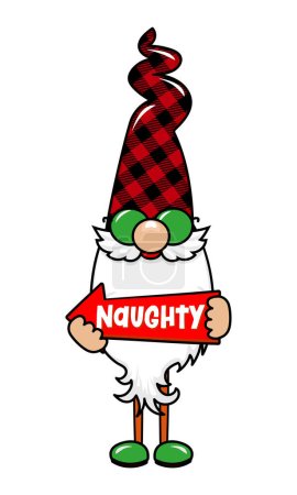 Illustration for Adorable Christmas gnome with naughty board - gnome with Santa cookie. Nordic magic dwarf. Cute holidays Elf with hat. Vector illustration for Winter holidays and happy new year. - Royalty Free Image