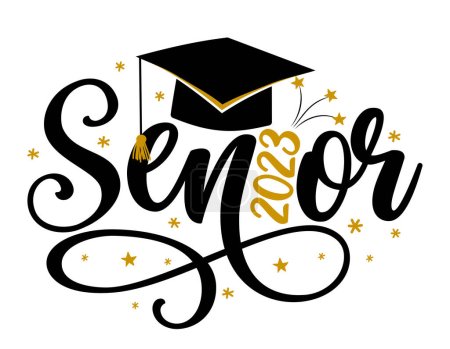 Illustration for Senior 2023 - Typography. blck text isolated white background. Vector illustration of a graduating class of 2023. graphics elements for t-shirts, and the idea for the sign - Royalty Free Image