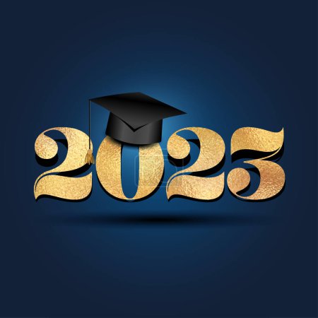 Illustration for Class of 2023 Congratulations Graduates - Typography. black text isolated white background. Vector illustration of a graduating class of 2023. - Royalty Free Image