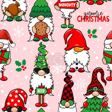 Garden gnomes, gnomie Merry Christmas - funny drawing seamless pattern. wallpaper, wrapping paper. Merry Christmas and Happy New Year.