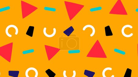 Photo for Seamless pattern with 80s memphis style of c shaped, triangle rectangle shapes. High quality drawing - Royalty Free Image