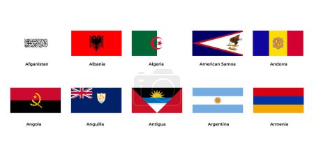 Ilustración de Bandera nacional de Afganistán, Albania, Argelia, Andorra, Angola, Anguila, Argentina, Armenia - Imagen libre de derechos