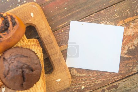Photo for Bright pastries with empty white card mockup - Royalty Free Image