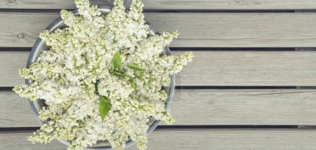 Téléchargez les photos : Bol lilas blanc sur fond bois clair - en image libre de droit