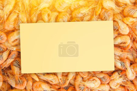 Photo for Cooked shrimps food background, top view, seafood backdrop outdoor photo in sunny day - Royalty Free Image
