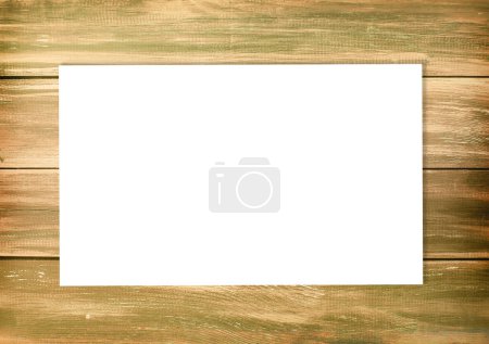 Foto de Lista horizontal blanca vacía en un fondo vacío de madera de estilo antiguo, wiev superior - Imagen libre de derechos