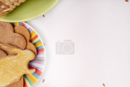 Photo for Easter backdrop with holiday homemade cookies, top view - Royalty Free Image