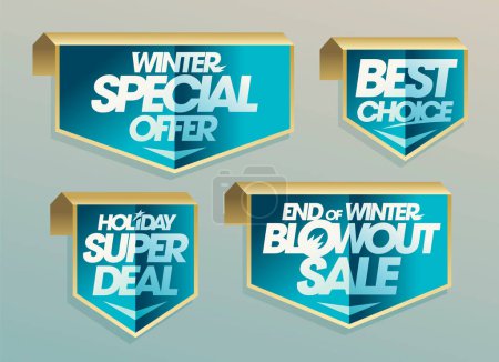 Illustration for Winter sale arrow tags vector set - winter special offer, winter super deal, winter blowout sale and best choice - Royalty Free Image