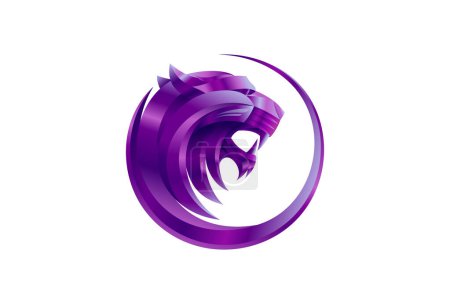 Ilustración de Perfil de tigre violeta retrato logo, vector 3D signo maqueta - Imagen libre de derechos