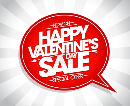 Ilustración de Feliz San Valentín venta vector de banner con burbuja de habla roja, oferta especial de vacaciones - Imagen libre de derechos