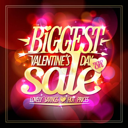 Illustration for Biggest Valentine's day sale web banner template, lovely savings and hot prices vector flyer - Royalty Free Image