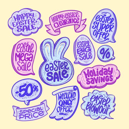 Téléchargez les illustrations : Easter sale savings symbols and elements set, vector holiday offer collection - en licence libre de droit
