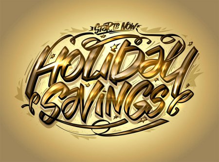 Téléchargez les illustrations : Holiday sale greeting advertising vector banner with golden hand drawn lettering - en licence libre de droit