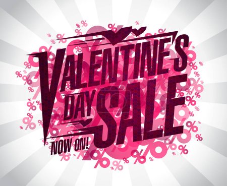 Téléchargez les illustrations : Valentine's day sale vector banner template with percents and rays on a backdrop - en licence libre de droit