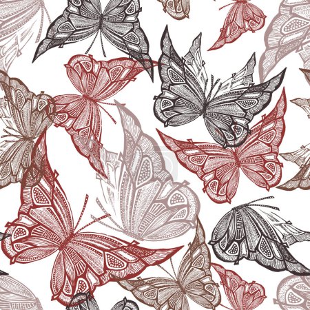 Ilustración de Flying stylized art butterflies graphic vector seamless line pattern - Imagen libre de derechos
