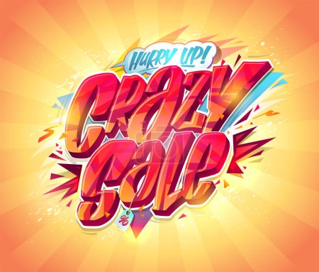 Illustration for Crazy sale, hurry up, vector poster or web banner template - Royalty Free Image
