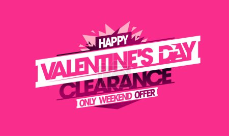 Téléchargez les illustrations : Valentine's day clearance, only weekend offer, vector web banner with ribbon and rays - en licence libre de droit