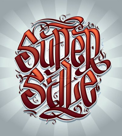 Ilustración de Super sale banner with hand drawn calligraphy lettering - Imagen libre de derechos