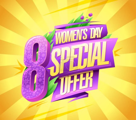 Téléchargez les illustrations : Women's day special offer web banner, 8 march holiday sale poster template - en licence libre de droit