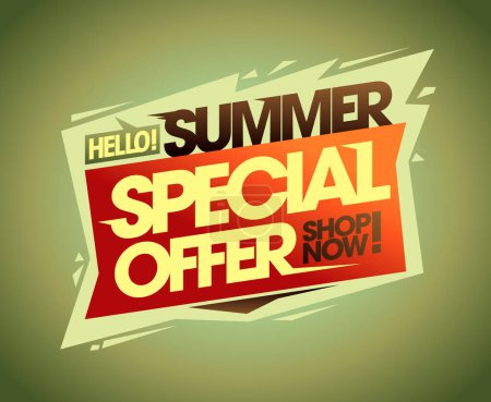 Téléchargez les illustrations : Summer special offer, shop now, sale vector web banner of flyer mockup - en licence libre de droit