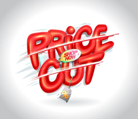 Illustration for Price cut vector sale banner template with shiny cutted 3D lettering - Royalty Free Image