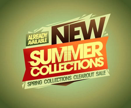Ilustración de Nuevas colecciones de verano ya disponibles, primavera venta vector web banner mockup - Imagen libre de derechos