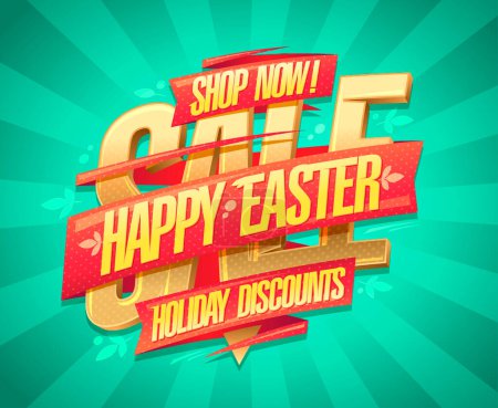 Illustration for Easter sale poster, holiday discounts lettering vector illustration with ribbons and golden lettering - Royalty Free Image
