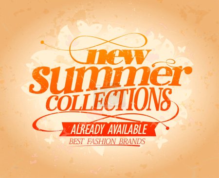 Illustration for New summer collections vector banner design template, best fashion brands, vintage style - Royalty Free Image