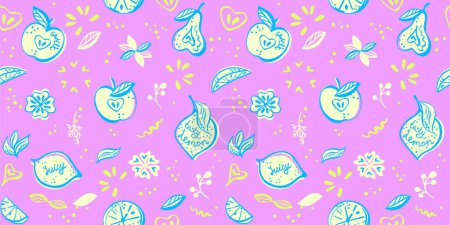 Illustration for Seamless pink vector pattern with fruits - Royalty Free Image