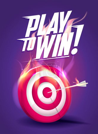 Illustration for Play to win, vector quote card template with white and red burning target, sport or business success concept - Royalty Free Image