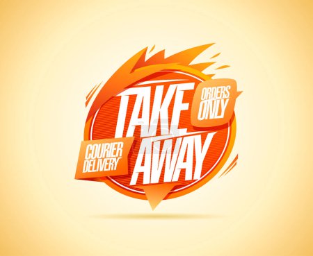 Ilustración de Take away and courier delivery, vector web banner mockup - Imagen libre de derechos