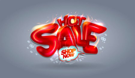 Illustration for Hot sale vector web banner or poster vector template with 3D shiny and burning letters - Royalty Free Image