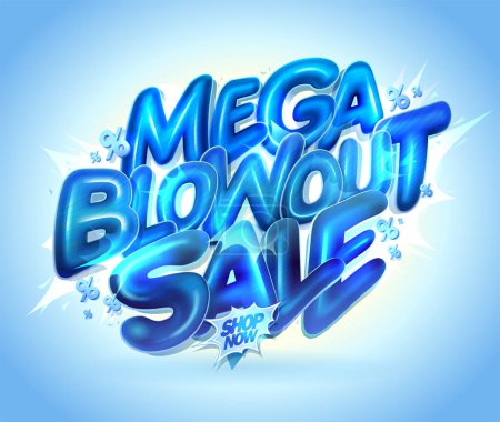 Illustration for Mega blowout sale vector banner mockup with glossy 3D letters - Royalty Free Image