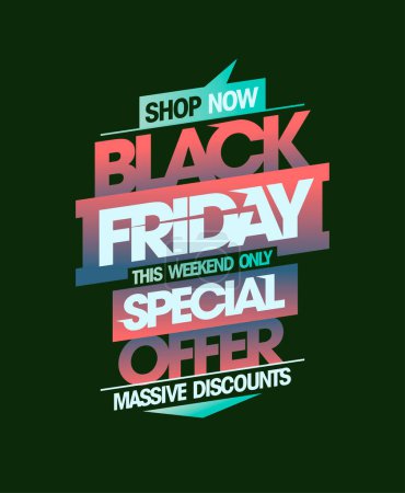 Illustration for Black friday sale special offer, massive discounts vector banner mockup - Royalty Free Image