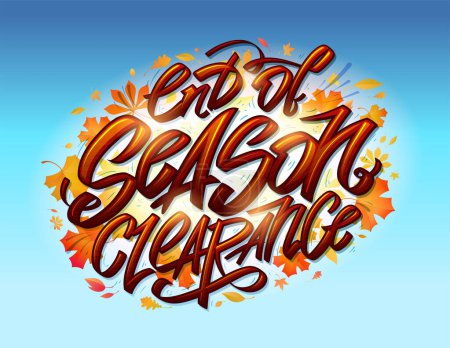 Ilustración de Despeje final de temporada, venta final, plantilla de banner web vectorial con hojas naranjas de otoño y cielo azul - Imagen libre de derechos
