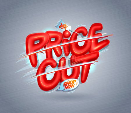 Illustration for Price cut vector sale banner template with shiny red 3D style lettering - Royalty Free Image