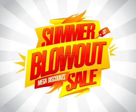 Téléchargez les illustrations : Summer blowout sale, mega discounts, vector advertising web banner template - en licence libre de droit